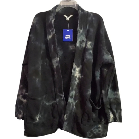JoyLab Women's French Terry Tie-Dye Black Oversized Cardigan S - Picture 3 of 7